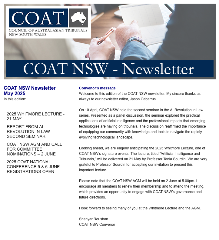 COAT NSW - Newsletter