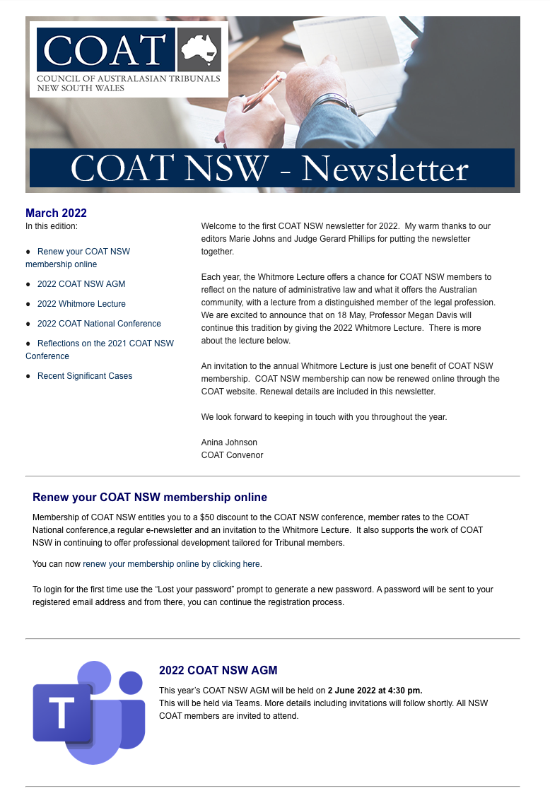 COAT NSW Newsletter March 2022